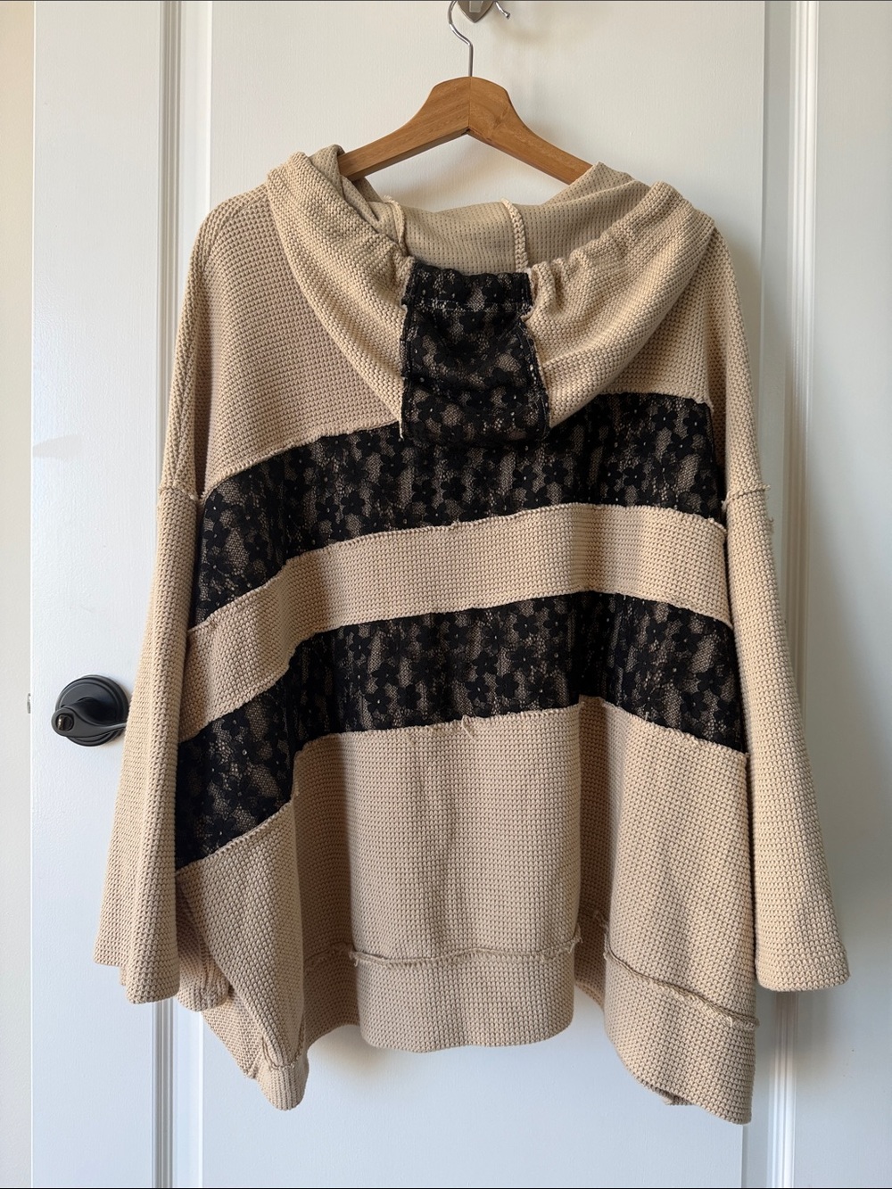 POL Beige and Black Hooded Sweatshirt with Lace Stripes - Picture 2 of 5